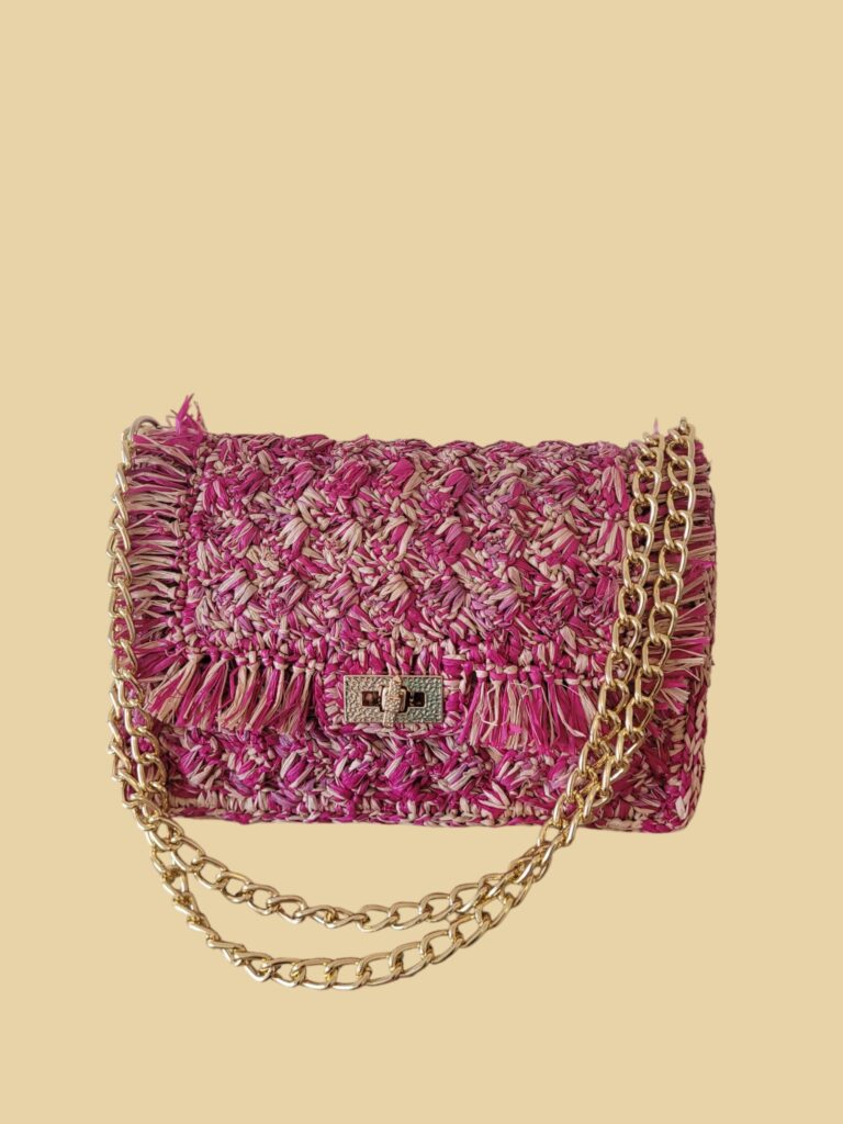 Sac à main fuchsia et naturel