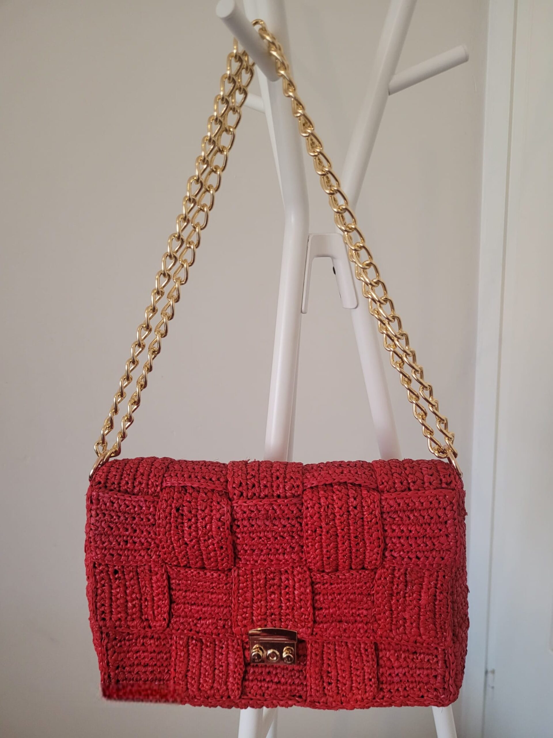 Sac à main rouge damier – Image 3